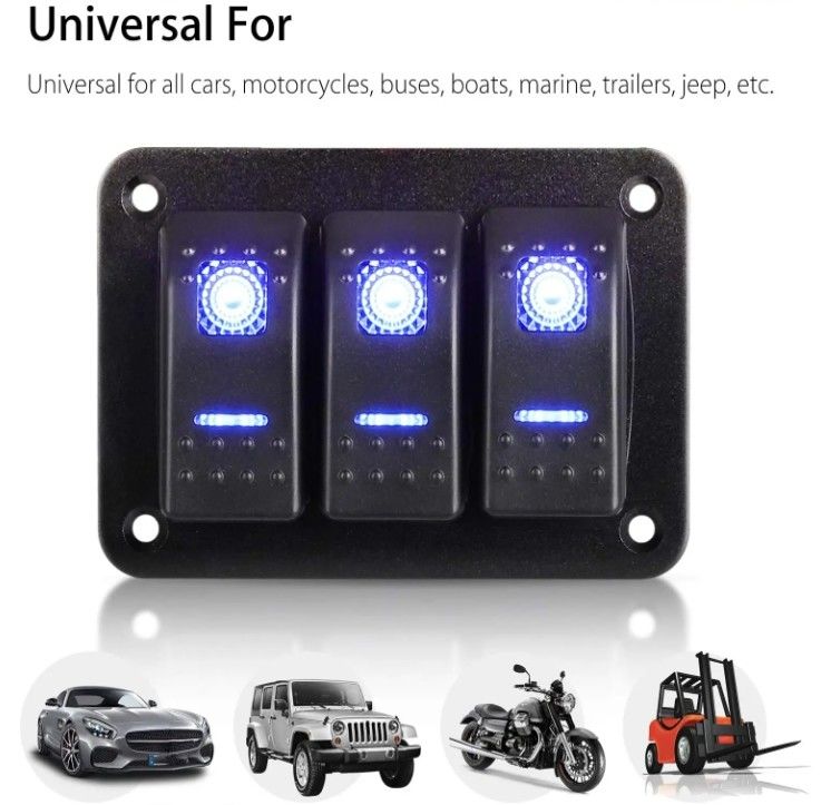 DC 12V 24V μπλε LED φως πίσω 3 Gang αλουμίνιο 5 πιν ON Off Πίνακα διακόπτη