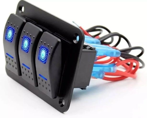 DC 12V 24V μπλε LED φως πίσω 3 Gang αλουμίνιο 5 πιν ON Off Πίνακα διακόπτη