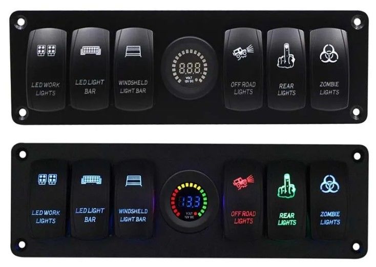 Χρώμα Voltmeter 6 Gang DC12V 24V Led On Off 5 PIN Πίνακα διακόπτη Rocker για καραβάνι Αυτοκινητοβιομηχανία Marine