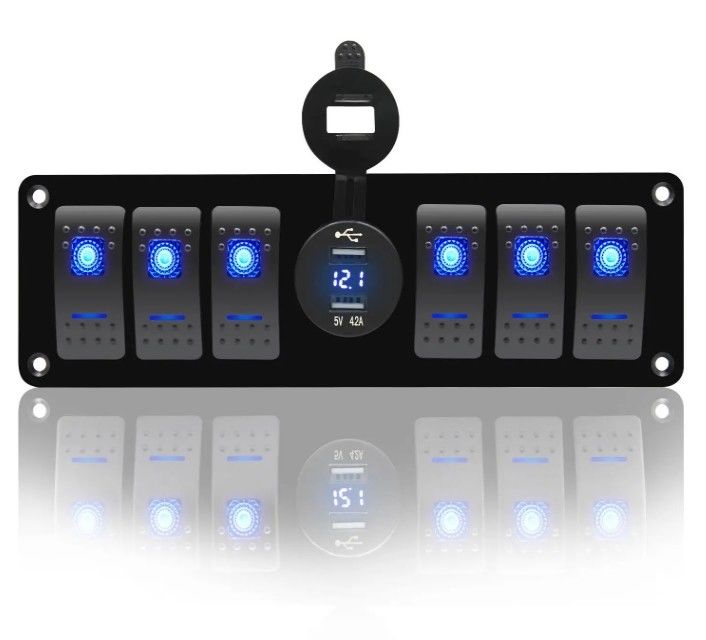 Χρώμα Voltmeter 6 Gang DC12V 24V Led On Off 5 PIN Πίνακα διακόπτη Rocker για καραβάνι Αυτοκινητοβιομηχανία Marine