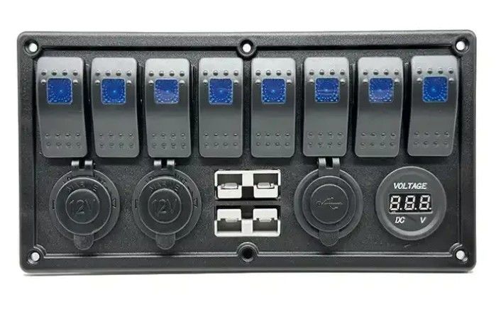 12V 8 Way Gang Rocker Switch Panel με W / 50A διπλή πρίζα Anderson