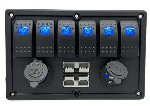 12V 8 Way Gang Rocker Switch Panel με W / 50A διπλή πρίζα Anderson