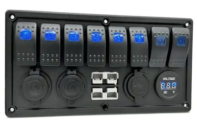 12V 8 Way Gang Rocker Switch Panel με W / 50A διπλή πρίζα Anderson