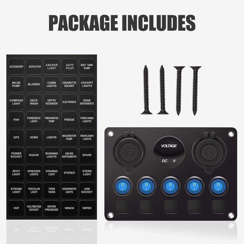 Πίνακα διακόπτη 5 Gang Waterproof Rocker με διπλή πρίζα USB με μπλε φώτα LED