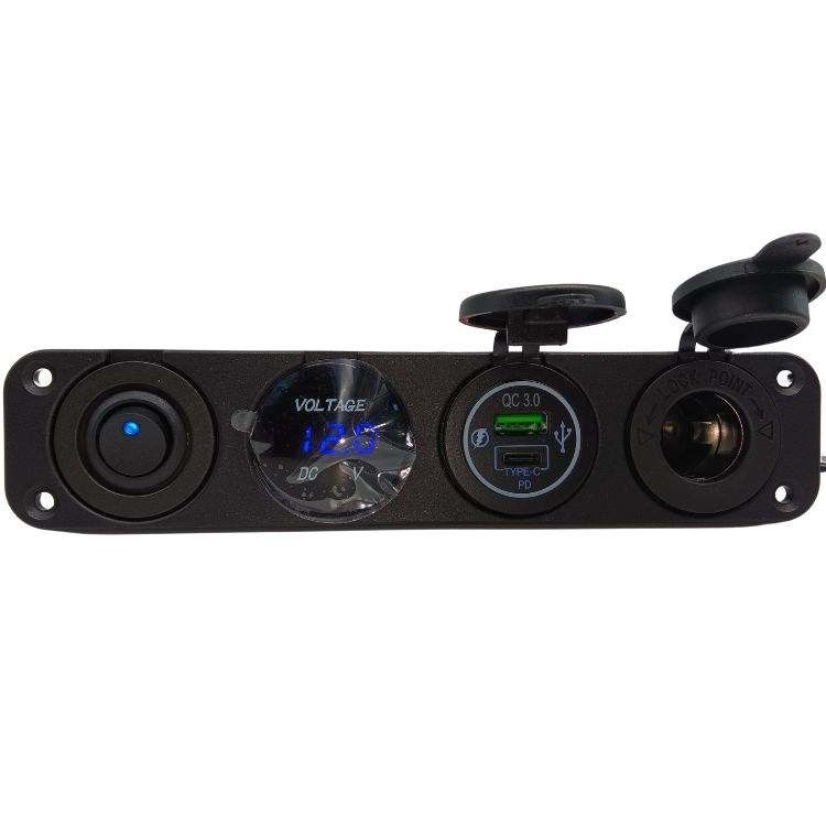 4 σε 1 Αυτοκινητοβιομηχανικό Voltmeter Διπλό USB 12V Αυτοκινητοκινητοκινητοκινητήρα αναπτήρα τάσης Μετρητή με διακόπτη