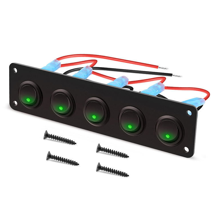 5 Gang Rocker Switch Panel 20A 3 Pin On Off 12V Πράσινος διακόπτης διακόπτη για αυτοκίνητα φορτηγά πλοία