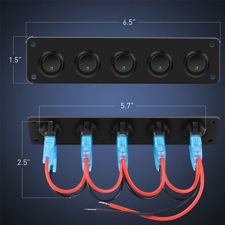 5 Gang Rocker Switch Panel 20A 3 Pin On Off 12V Πράσινος διακόπτης διακόπτη για αυτοκίνητα φορτηγά πλοία