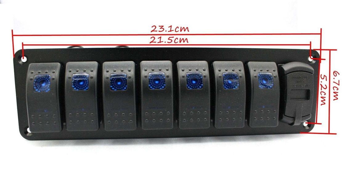 DC 12V 7 Gang Rocker Switch Panel με LED διπλού φορτιστή USB 4,8 Amp