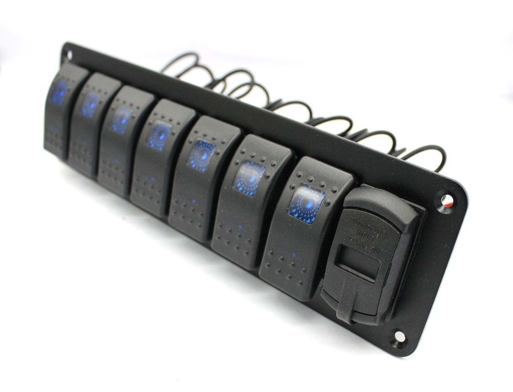 DC 12V 7 Gang Rocker Switch Panel με LED διπλού φορτιστή USB 4,8 Amp
