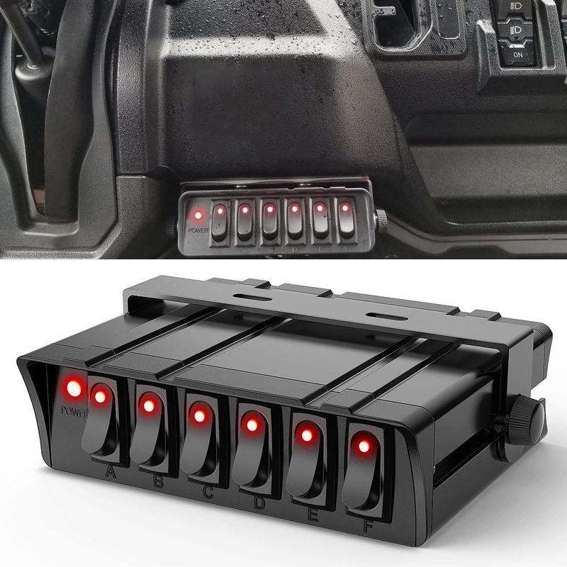 6 Gang Rocker Switch Box SPST On/Off Rocker Toggle Switch Panel 30Amp Max 12 καλώδια AWG