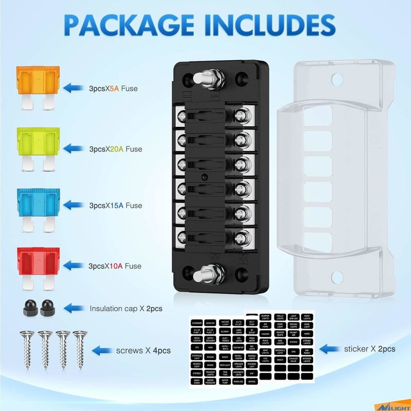 12V-24V DC 6 Way Fuse Block με αρνητικό λεωφορείο Atc/Ato Standard Automotive Fuse Box